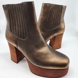 Kork Ease Baylie Platform Bootie Size 7M Bronze Metallic Square Toe Chunky Boot